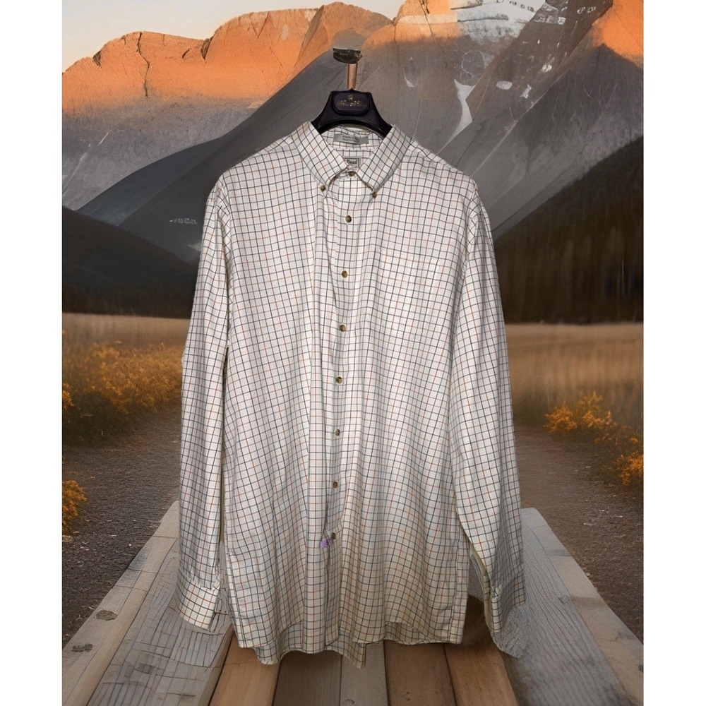 LL Bean Shirt Men XXL Tall Ivory Check Tall Wrinkle Free Traditional Fit 269338